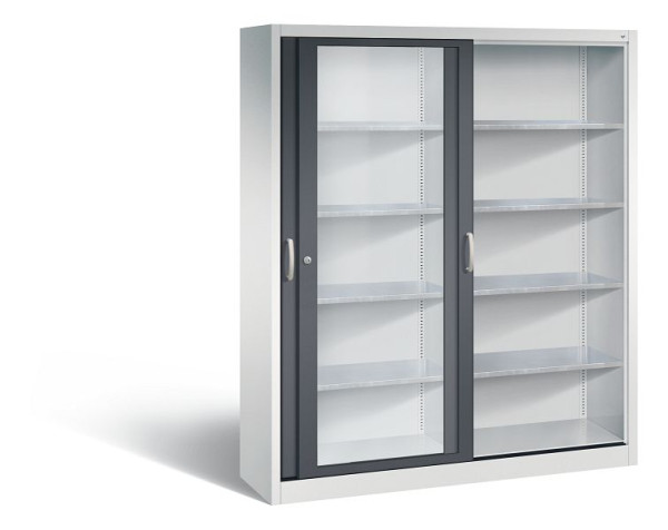 C+P schuifdeurkast Acurado, H1950xB1600xD400mm, kleur: lichtgrijs/zwartgrijs, beugelgreep, 2149-055 S10056