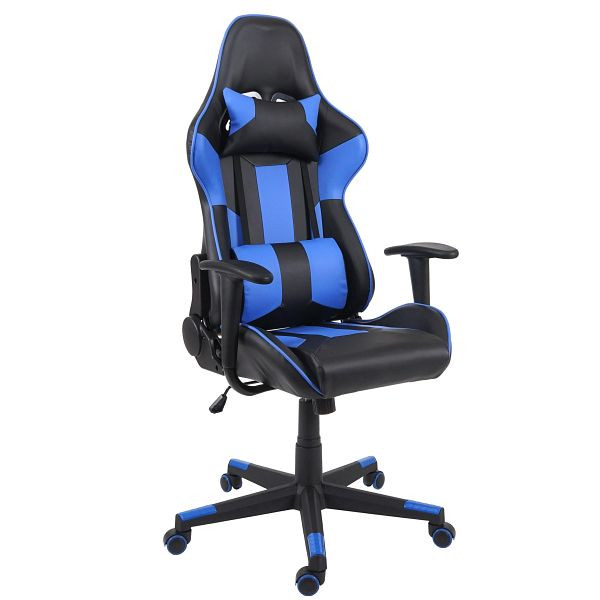 Mendler HWC-F84 bureaustoel, bureaustoel, gamestoel, directiestoel, bureaustoel, kunstleer, zwart/blauw, 70542