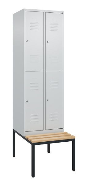 C+P dubbeldekkerkast Classic PLUS, 2 vakken, 2120x600x815mm, 7035/7035, cilindersloten, beukenhouten zitlat, bank, 0803507-20 S10099