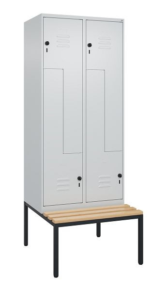 C+P Z-Spind Classic PLUS, met onderbank, 4 vakken, 2120x800x815mm, 7035/7035, draaibare grendel, beuken zitlat, 0800537-224 S10009