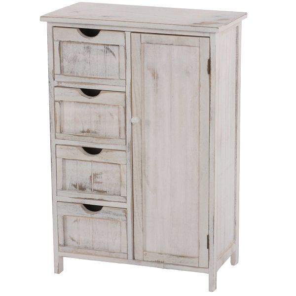 Mendler ladekast HWC-D12, kast ladekast, shabby look vintage 82x55x30cm, wit, 35432