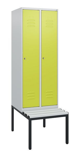 C+P Umkleidespind Classic PLUS, mit untergebauter Sitzbank, 2 Abteile, 1950x600x815mm, 7035/0024, Zylinderschlösser, 0800505-20 S10055