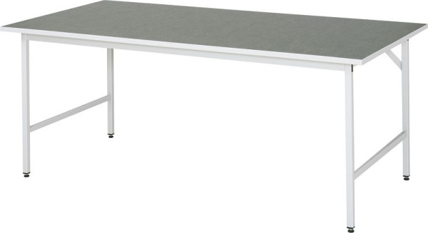 RAU Jerry serie werktafel (3030) - in hoogte verstelbaar, werkblad met linoleum/universele bekleding, 2000x800-850x1000 mm, 06-500L10-20.12