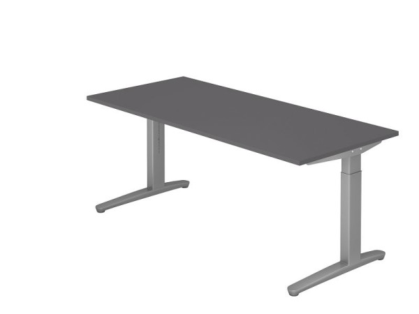 Hammerbacher bureau C-poot 180x80cm grafiet/zilver, rechthoekige vorm, VXB19/G/SS