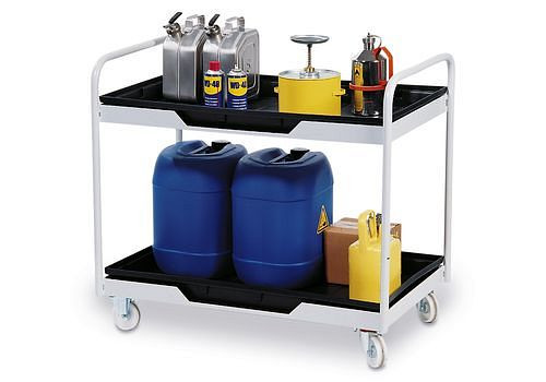 DENIOS Verrijdbare werktafel met 2 opvangbakken van polyethyleen (PE), opvangvolume 2 x 30 liter, 115-214