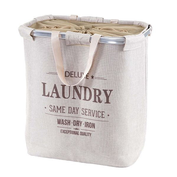 Mendler HWC-C34 wasmand, wasmand, wasmand met trekkoord, 2 compartimenten, handvat 54x52x32cm 89l, beige, 67805