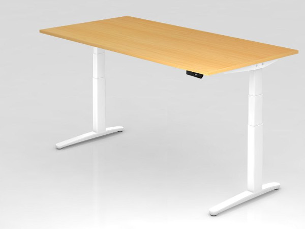 Hammerbacher elektrisch zit-sta bureau 200x100cm beuken/wit, rechthoekige vorm, VXBHM2E/6/WW