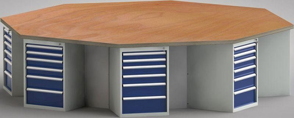 KLW PROFI werkbank in achthoekige vorm (ERGO-versie) met beuken multiplex blad in achthoekige vorm 3259 x 3259 x 45 mm L x B x S, WP670E-1350M45-E8003