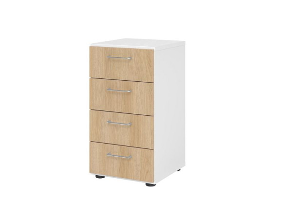 Hammerbacher ladekast 2OH, 4 laden 924S4 BS, romp: wit / voorkant: eiken, 40x41,7x74,8 cm (BxDxH), 4 laden, metalen handgreep BS, V924S4/W/E/BS