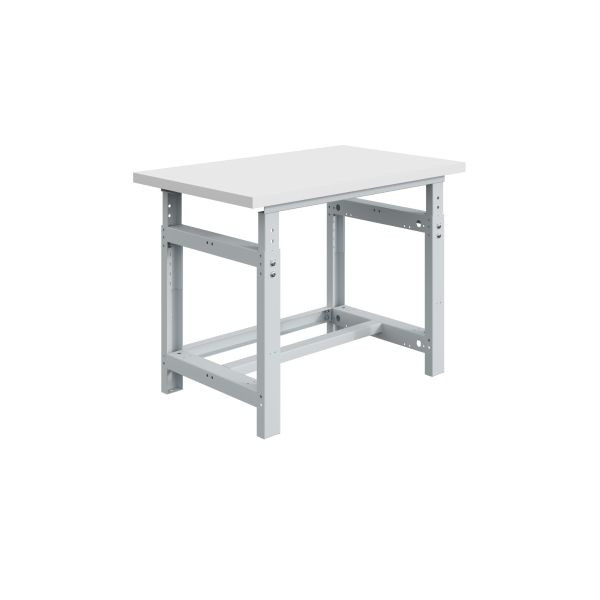 SOFAME SI werkbank, mechanisch in hoogte verstelbaar, B 1500 x D 750 x H 780 tot 1060 mm, RESITOP laminaat werkblad 40 mm, lichtgrijs RAL 7035, W010010186GC