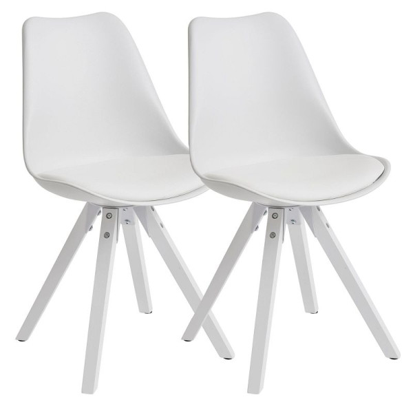Wohnling set van 2 retro eetkamerstoelen wit Scandinavisch, rugleuning, met witte poten, gevoerd, WL6.136
