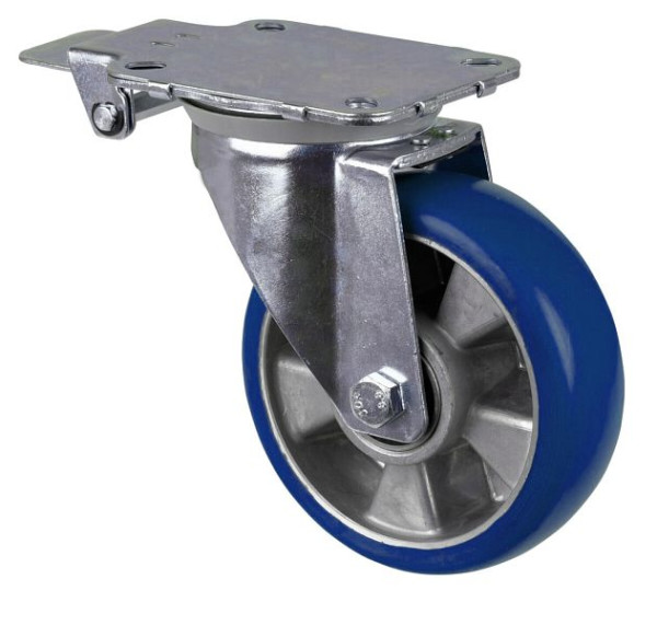 BS Wielen Zwenkwiel met centrale rem, polyurethaan wiel, aluminium velg, kogellager, plaat, diameter: 160 mm, 95 Shore A, L440.B92.160