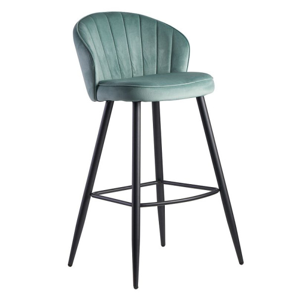 Wohnling barkruk fluweel lichtgroen met rugleuning 56 x 102,5 x 52,5 cm, Scandinavische stof / metaal 110 kg, WL6.289