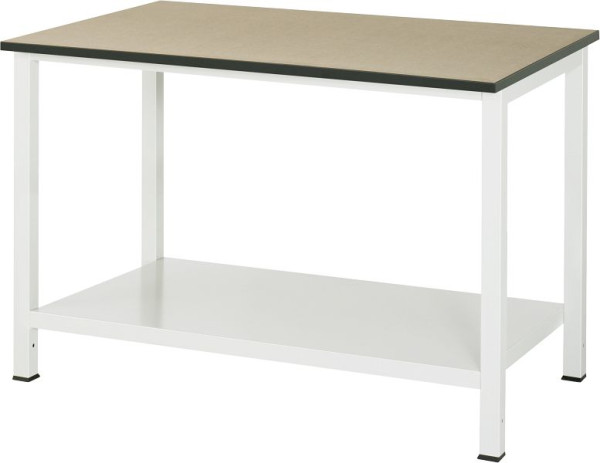 RAU werktafel serie 900, B1250xD800xH825mm, MDF werkblad (medium density fibreboard), dikte 22mm, met plank aan de onderzijde, 650mm diep, 03-900-6-F22-12.12