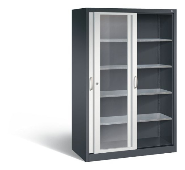 C+P schuifdeurkast Acurado, H1950xB1200xD600mm, kleur: zwartgrijs/lichtgrijs, beugelgreep, 2069-055 S10034