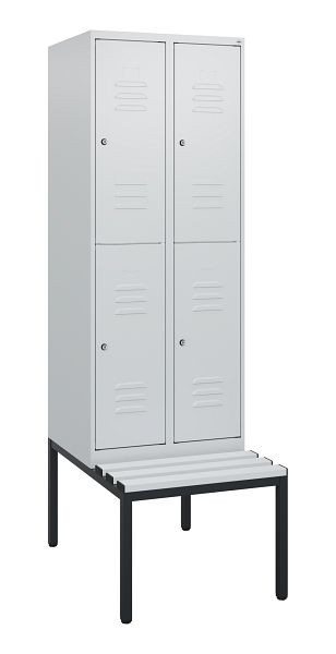 C+P dubbeldekskast Classic PLUS, 2 vakken, 1950x600x815mm, 7035/7035, cilindersloten, met bank eronder, 0803505-20 S10084