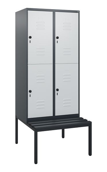 C+P dubbeldekskast Classic PLUS, 2 vakken, 1950x800x815mm, 7035/7035, cilindersloten, met bank eronder, 0803505-22 S10073