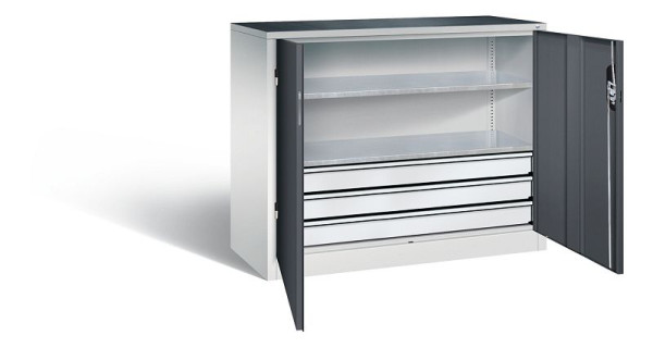C+P gereedschapskast Acurado, H1000xB1200xD500mm, kleur: lichtgrijs/zwartgrijs, verzonken handgreep, 8831-5035 S10187