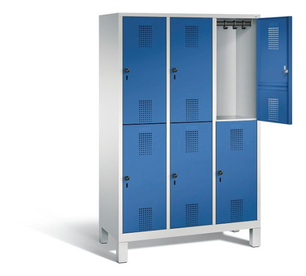 C+P locker dubbellaags Evolo, H1850xB1200xD500mm, kleur: lichtgrijs / gentiaanblauw, 48310-32 S10064