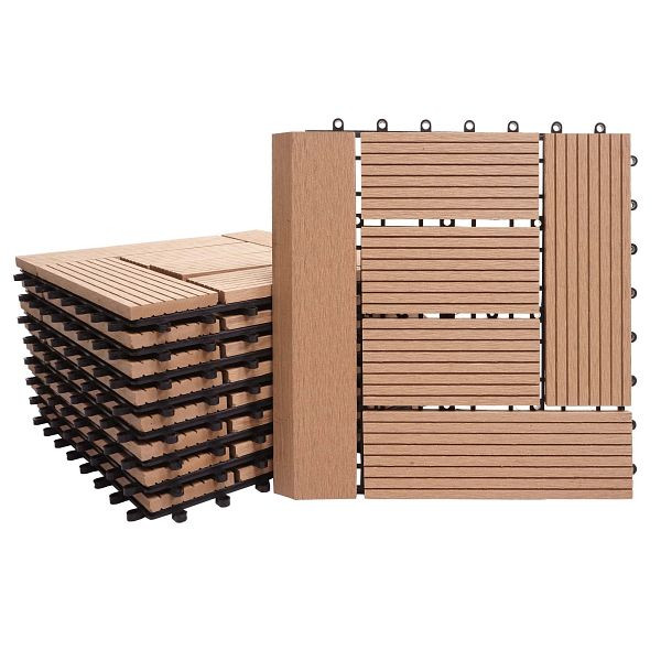 Mendler WPC vloertegel Rhone + finish, houtlook balkon/terras, 11x elk 30x30cm = 1m² premium, teak offset, 77631