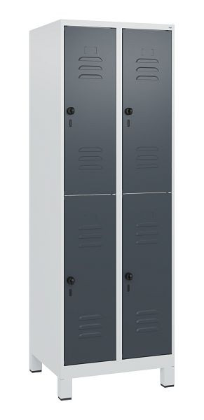 C+P Doppelstöckiger Spind Classic PLUS, Füße, 2 Abteile, 1800x600x500mm, 7035/7016, Drehriegel, 0803107-20 S10008