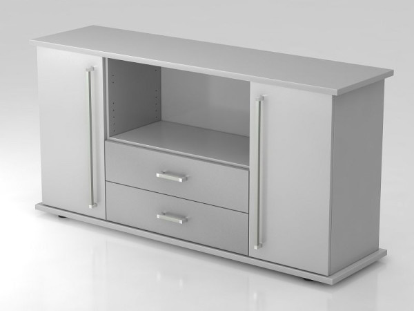 Hammerbacher dressoir 2 deuren, 2 lades, chromen handgreep grijs/grijs, 166,1x44,8x84 cm (BxDxH), VSBTS/5/5/CE