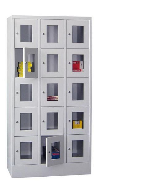 Pavoy Schließfachschrank mit Sockel 1850/500/900, 3b x 5h, Zylinderschloss, Abteilbreite 300, Sichtfenster, 61213-353-091-910