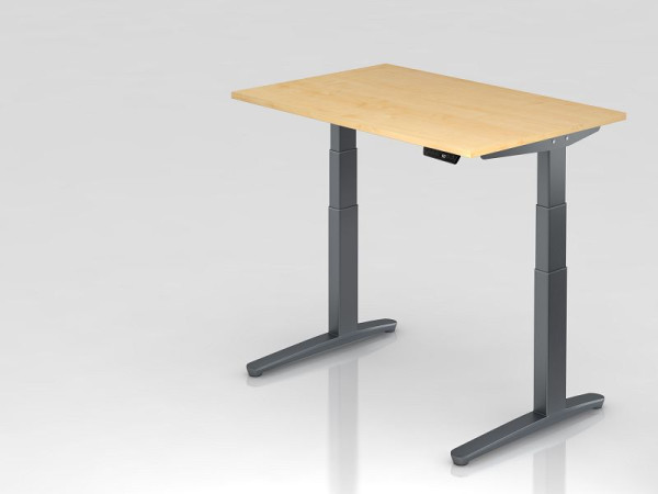 Hammerbacher elektrisch zit-sta bureau 120x80cm esdoorn/grafiet, rechthoekige vorm, VXBHM12/3/GG