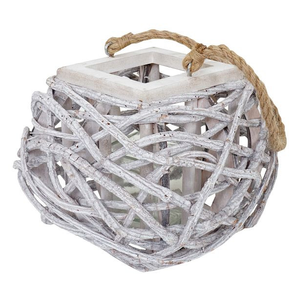 Mendler lantaarn 40cm, hangende lantaarn kandelaar met glazen inzet 8cm, witgrijs, 51911