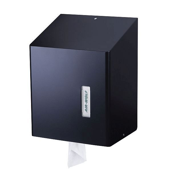 Air Wolf handdoekroldispenser, Omega-serie, H x B x D: 373 x 279 x 211 mm, mat zwart gecoat roestvrij staal, 29-525