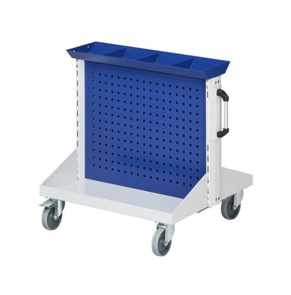 ANKE basis autohouderbak en geperforeerde platen; 800x720x750 mm; RAL 7035/5010; met 1x opbergvak met 1/4 verdeling, 2x geperforeerd bladpaneel (1x per zijde)