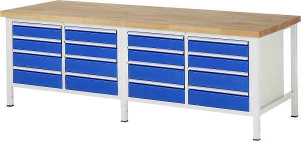 RAU werkbank serie 8000 - frameconstructie (gelast frame), 2 dubbele bodemcontainers (8x laden), 2500x840x900 mm, 03-8477A2-259B4S.11