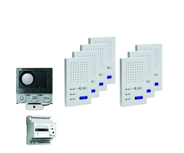 TCS audio:pack installatie voor 7 woonunits, met ingebouwde luidspreker ASI12000 + 7x handsfree speaker ISW3030 + control unit BVS20, PAIF070/004