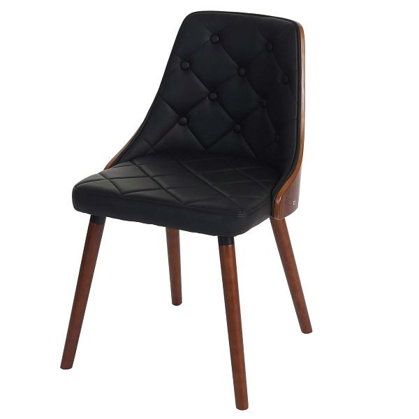 Mendler eetkamerstoel HWC-A75, bezoekersstoel keukenstoel, walnoot look gebogen hout, zwart kunstleer, 74341