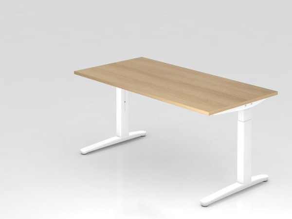Hammerbacher bureau C-onderstel 160x80cm eiken/wit, aluminium loper wit, VXB16/E/WW
