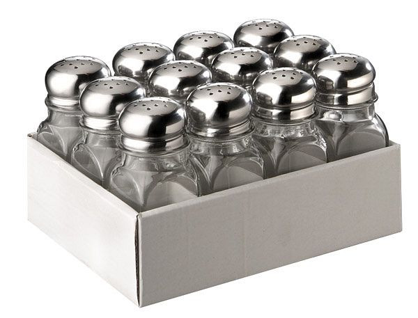 APS allesshaker, elk 4 x 4 cm, hoogte: 10 cm, 70 ml, glazen container, roestvrijstalen deksel, elk 13 gaten, verpakking van 12 stuks, 40504