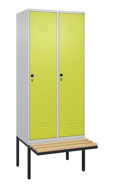 C+P Umkleidespind Classic PLUS, 2 Abteile, 2120x800x815mm, 7035/0024, Drehriegel, Buche-Sitzleisten, je 2 Doppel-Haken, 0800407-22F S10010