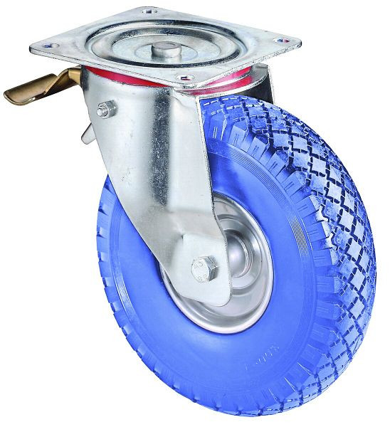 BS rollen transportrol met rem, breedte 85 mm, Ø260 mm, tot 160 kg, polyurethaan banden, wiellichaam aluminium zilver, rollagers, L420.C91.262