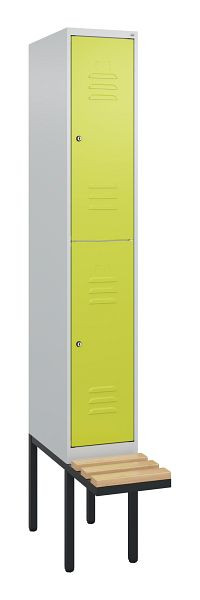 C+P dubbeldekkerkast Classic PLUS, 2120x300x815mm, 7035/0024, cilindersloten, beukenhouten zitlatten, zwevende zitting, 0803407-10 S10100