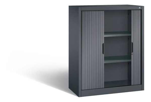 C+P dressoir met rolluik Omnispace, H1230xB1000xD420mm, kleur: zwartgrijs, verzonken greep, 3 niveaus, 3232-00 S10086