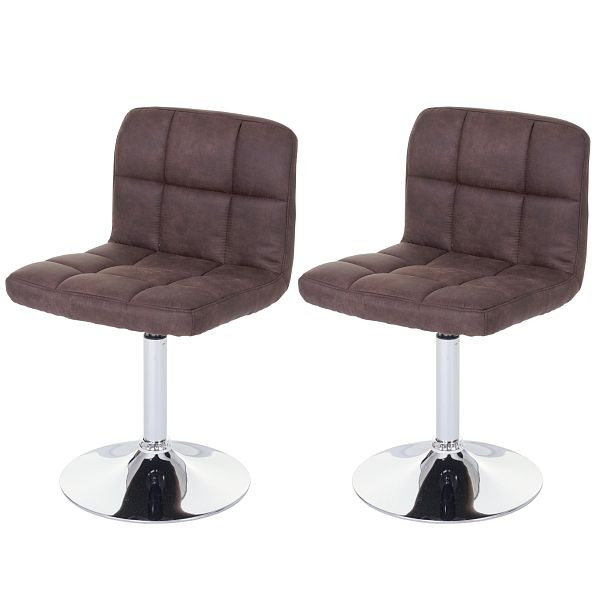 Mendler set van 2 eetkamerstoelen Kavala, bureaustoel, suède imitatie chroom, vintage donkerbruin, 59771