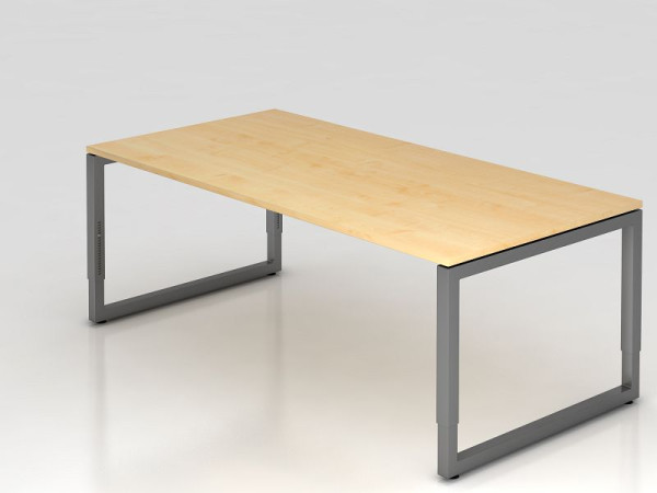 Hammerbacher bureau O-voet vierkant 200x100cm esdoorn/grafiet, rechthoekige vorm met zwevend tafelblad, VRS2E/3/G