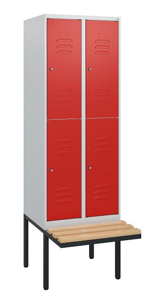 C+P dubbeldekkerkast Classic PLUS, 2 compartimenten, 1950x600x815mm, 7035/3020, cilindersloten, beukenhouten zitlatten, zitting, 0803405-20 S10032