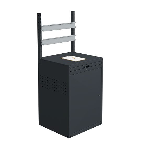 SOFAME MODULINFO kast B695 x D 660 x H 1005 mm met 2 ophangrails voor zichtbare opbergdozen, antracietgrijs RAL 7016, W040010033GAGC