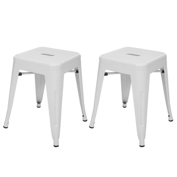 Mendler set van 2 krukken HWC-A73, metalen kruk kruk, metaal industrieel design stapelbaar, wit, 70805