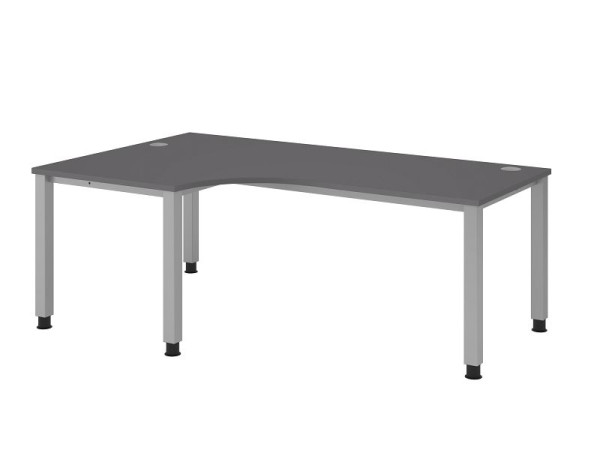 Hammerbacher hoektafel 1,20 m vierkant 200 x 120 cm 90° plaat: grafiet, hoekvorm 90°, links of rechts monteerbaar, onderstel: zilver, VQS82/G/S