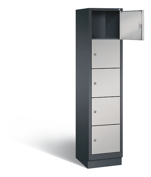 C+P lockerkast Evolo, H1800xB420xD500mm, kleur: zwart-grijs/wit aluminium, 48020-125 S10079