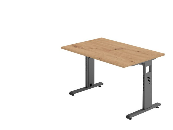Hammerbacher bureau OS12, 120 x 80 cm, blad: knoestig eiken, 25 mm dik, 2 mm ABS rand, rechthoekige vorm, grafiet, VOS12/R/G