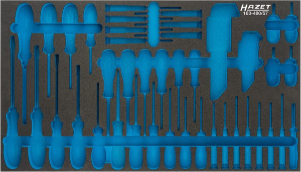 Hazet 2-componenten zachtschuim inzetstuk, voor 163-480/57 Afmetingen / lengte: 691 mm x 392 mm Organisatiesysteem afmeting: 4/3+ (691 x 392 mm), 163-480L