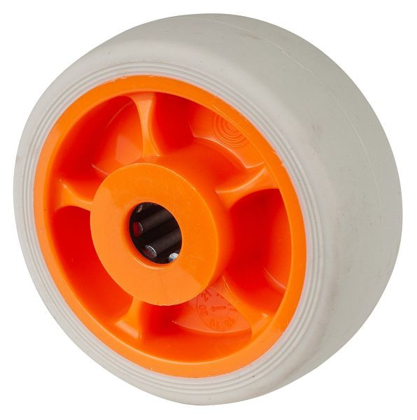 BS-rollen wiel van thermoplastisch rubber, oranje velg, grijs loopvlakrollager, wieldiameter: 125 mm, 8 stuks, B44.126.F002